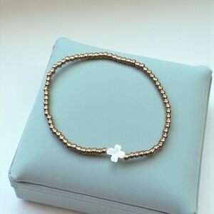 Gold Beaded Bracelet with Mother of Pearl Cross